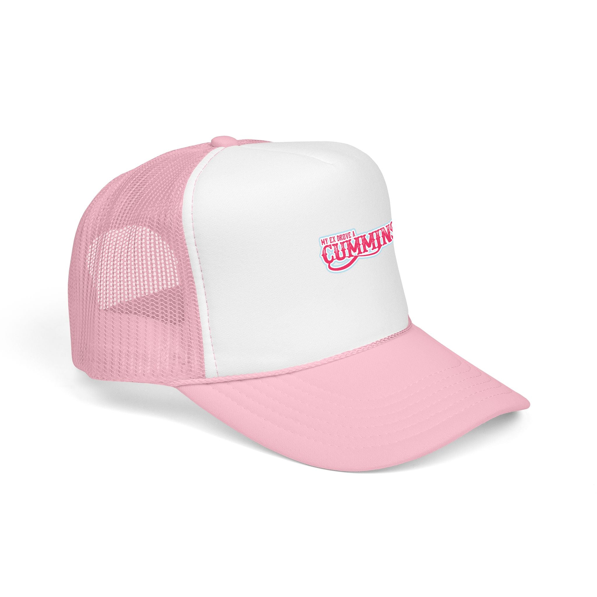 Pink Foam Trucker Hat with 'Cummins' Graphic — Retro Mesh Baseball Cap