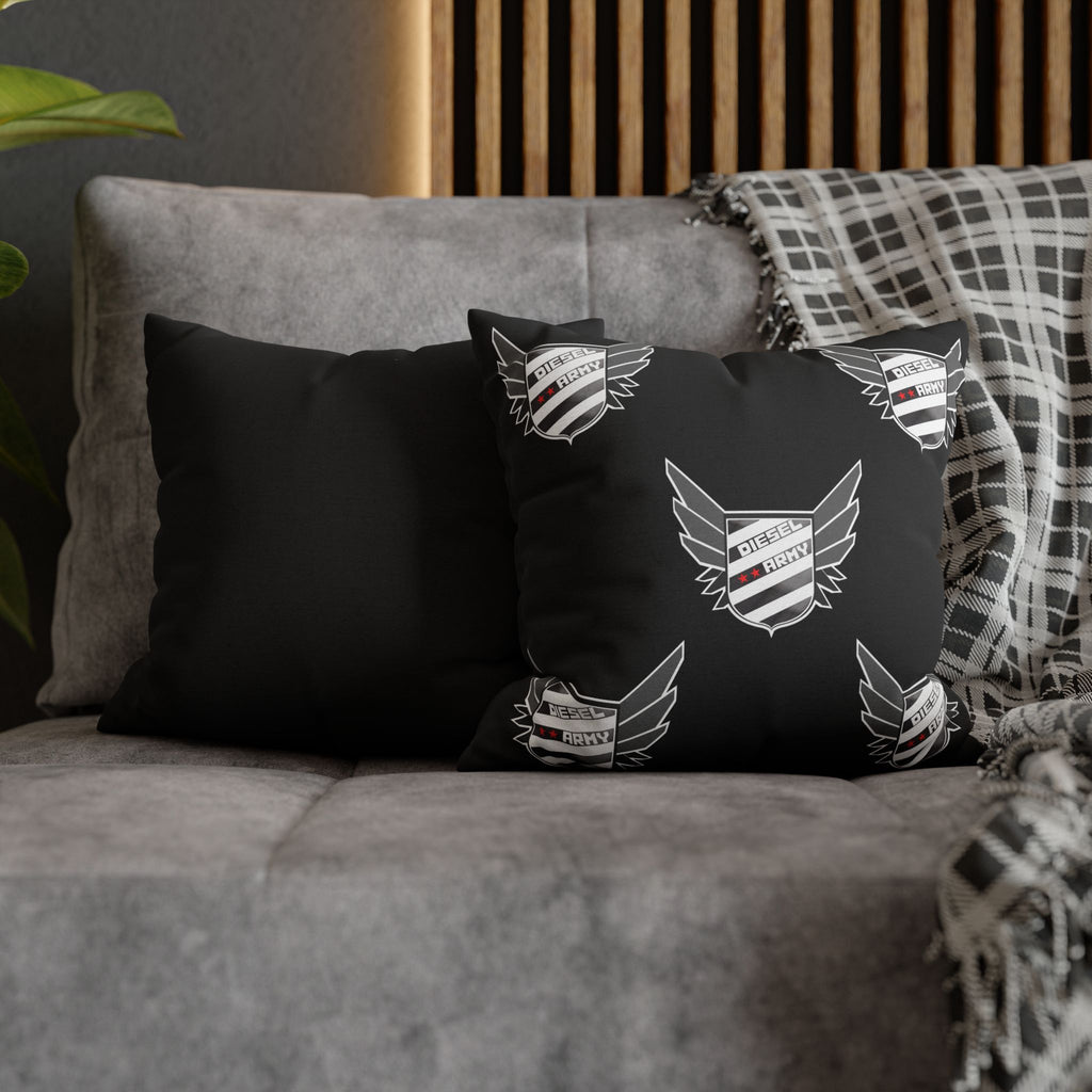 Black Shield Wing Accent Pillowcase — 'Genuine' Crest Pattern Decorative Throw Pillow