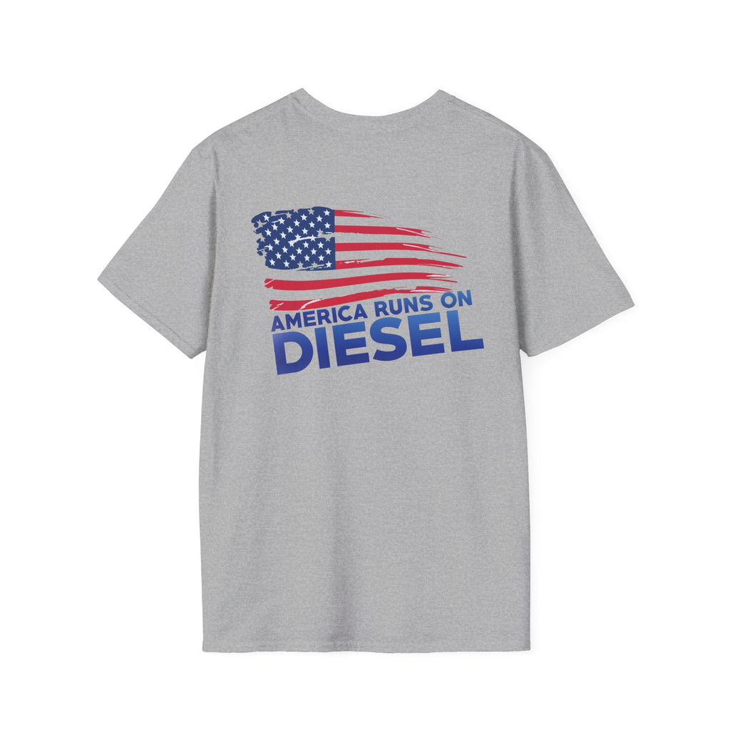 America Runs on Diesel T-Shirt — Patriotic Flag Diesel Tee