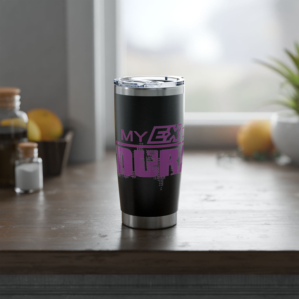 20oz Travel Tumbler — 'My Ex Drove My Brakes' Pink Urban Graphic