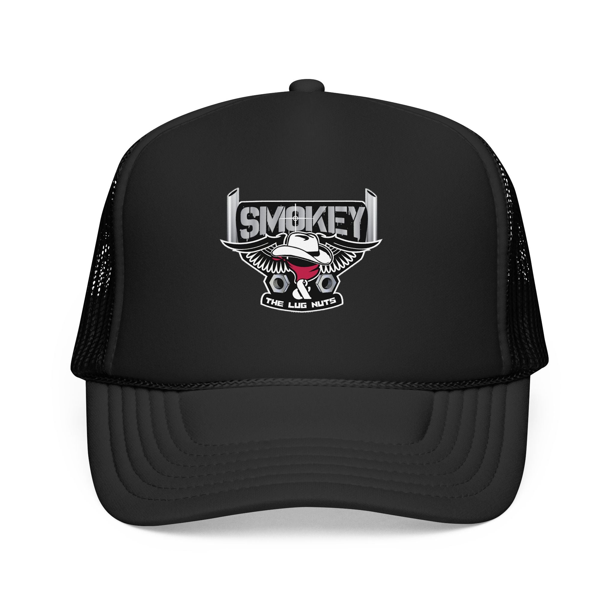Smokey Skull Trucker Hat — Retro Biker Foam Cap