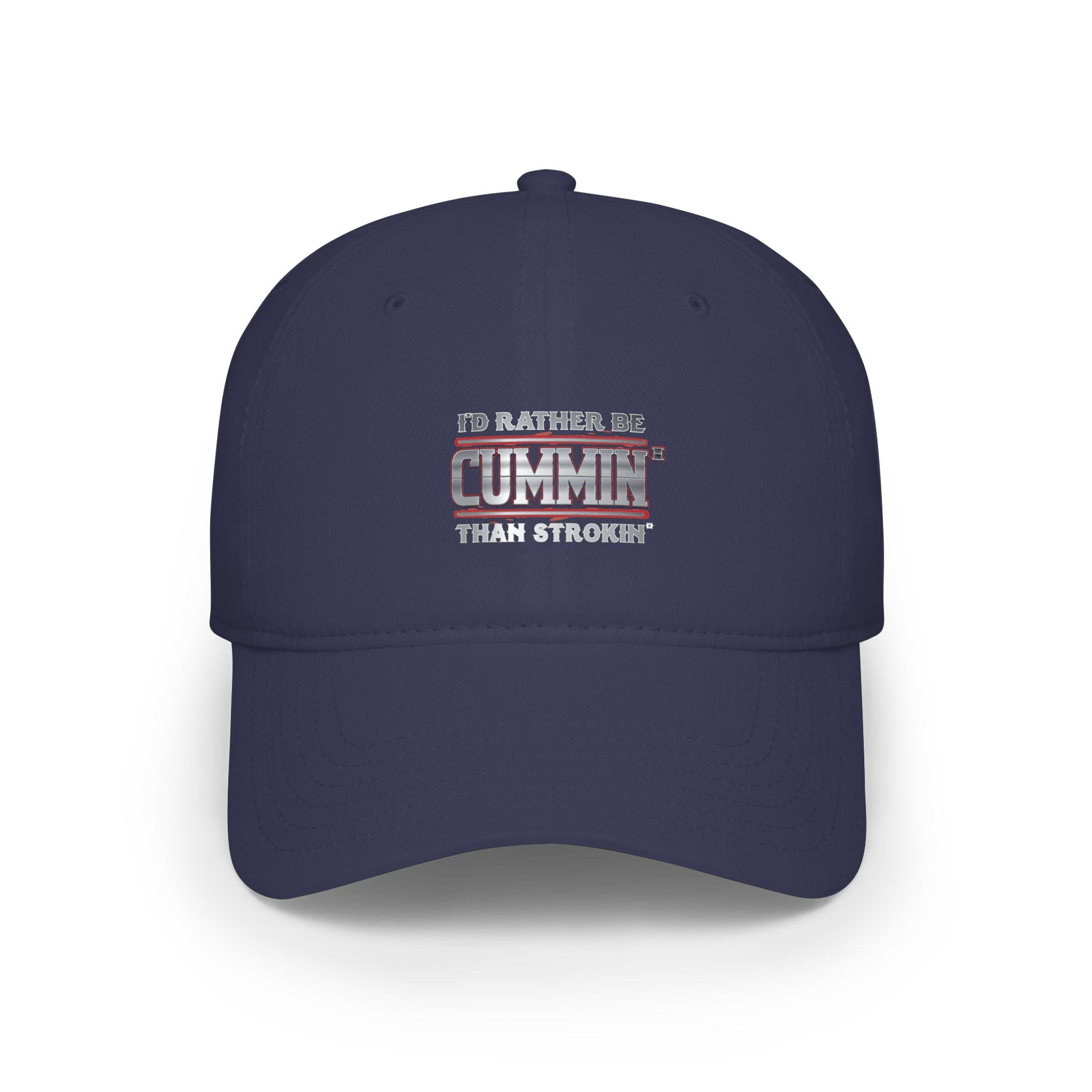 Low Profile Baseball Cap — "I'd Rather Be Cummin' Than Strokin'" Distressed American Flag Hat