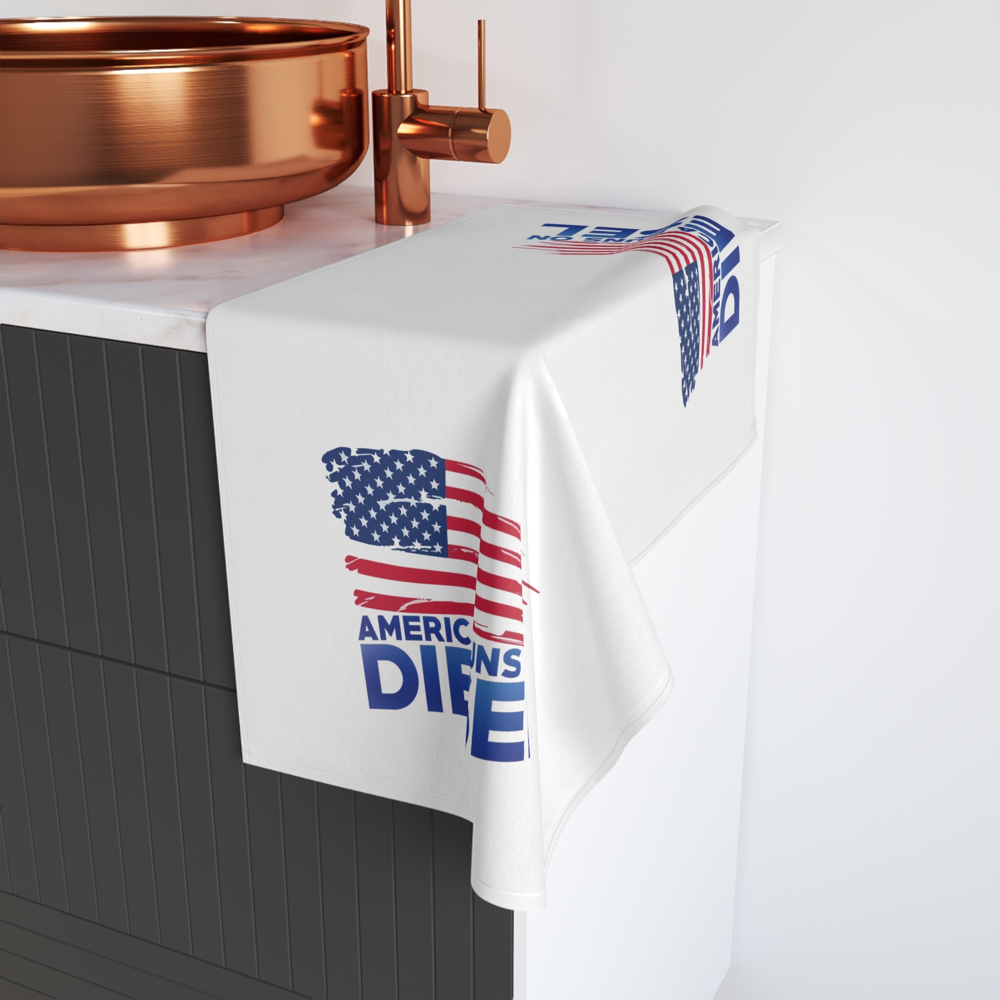 America Runs on Diesel Hand Towel - Patriotic Truck & USA Flag Kitchen Towel