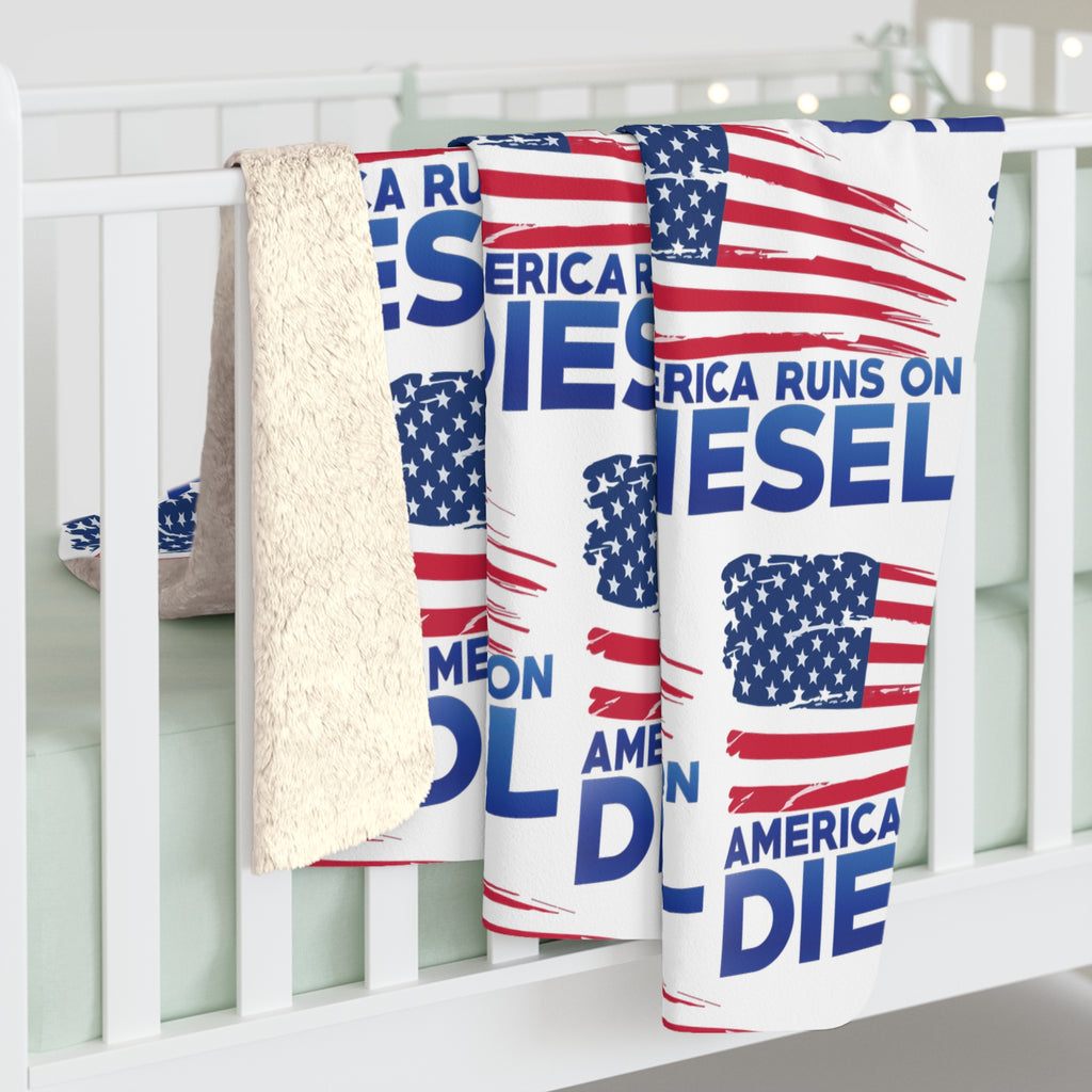Sherpa Blanket — "America Runs on Diesel" Patriotic Flag Fleece