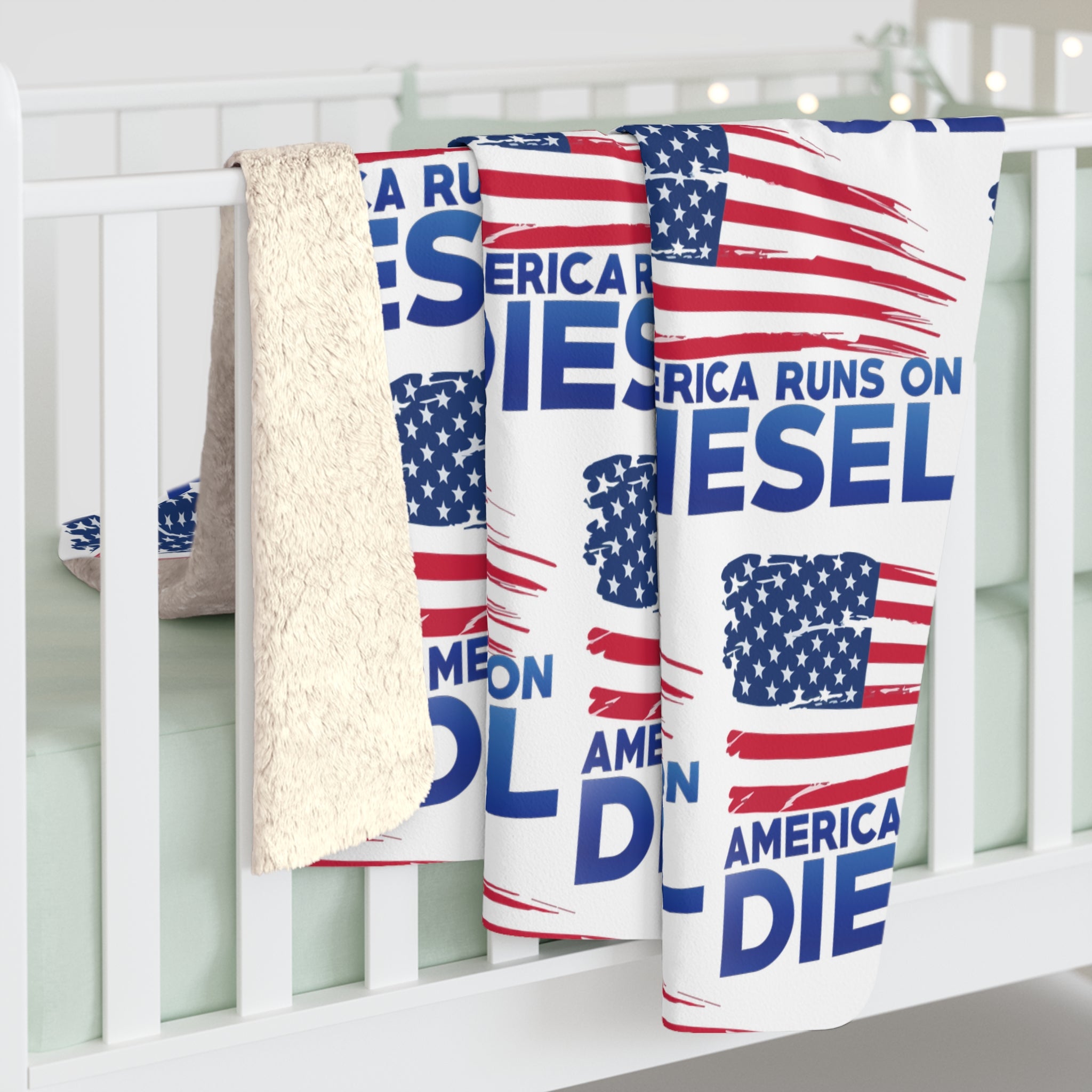 Sherpa Blanket — "America Runs on Diesel" Patriotic Flag Fleece