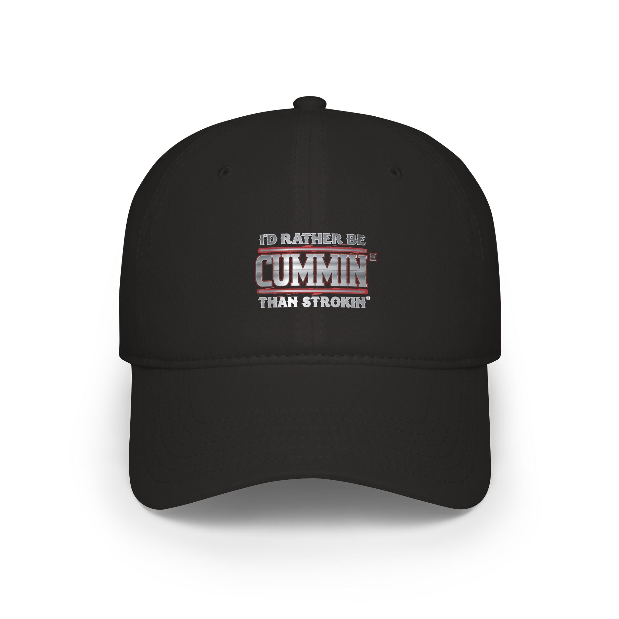 Low Profile Baseball Cap — "I'd Rather Be Cummin' Than Strokin'" Distressed American Flag Hat