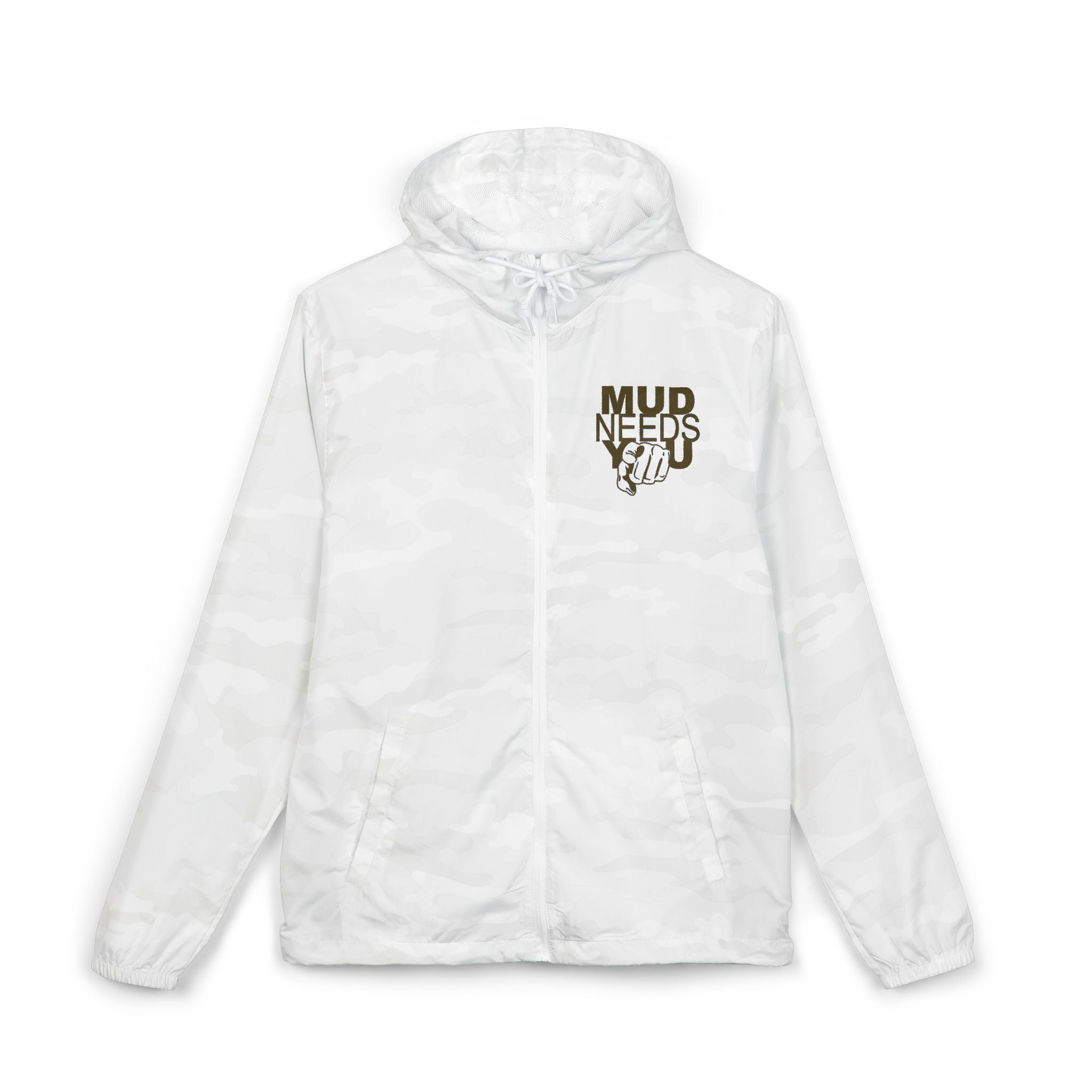 Windbreaker Jacket — "Mud Needs You" Camouflage Outdoor Hooded Zip-Up