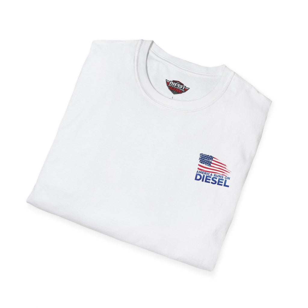 America Runs on Diesel T-Shirt — Patriotic Flag Diesel Tee