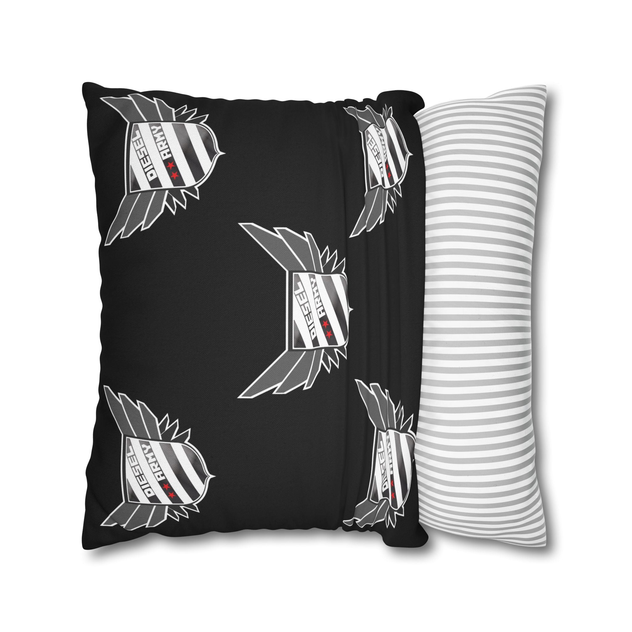 Black Shield Wing Accent Pillowcase — 'Genuine' Crest Pattern Decorative Throw Pillow