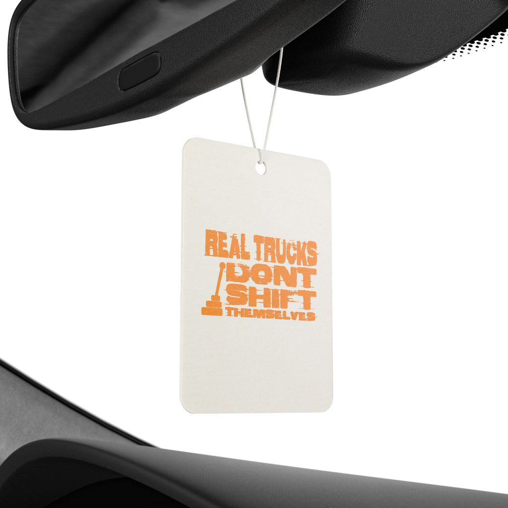 Car Air Freshener — "Real Trucks Don't Shift Themselves" Orange Retro Scented Tag