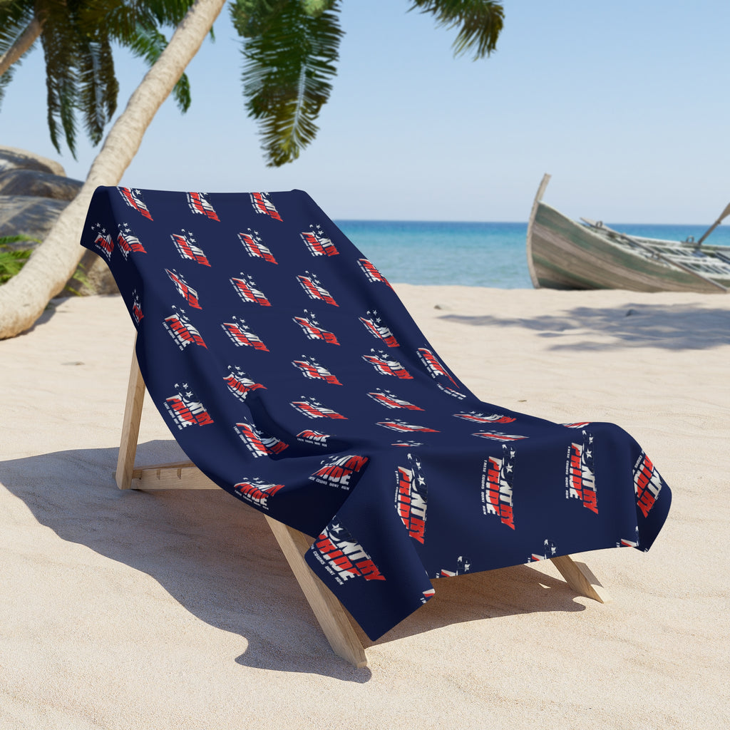 Navy Patriotic Flag Beach Towel — American Stars & Stripes Repeat Design
