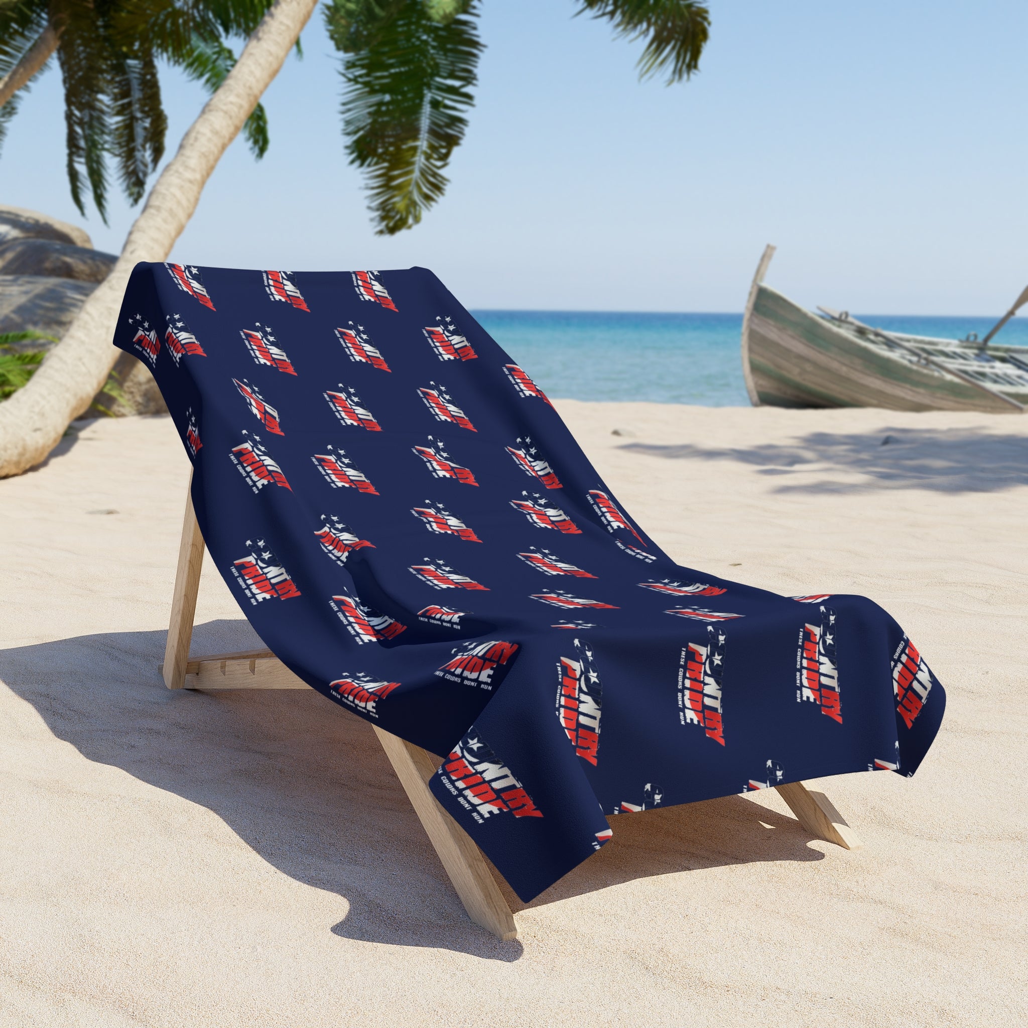 Navy Patriotic Flag Beach Towel — American Stars & Stripes Repeat Design