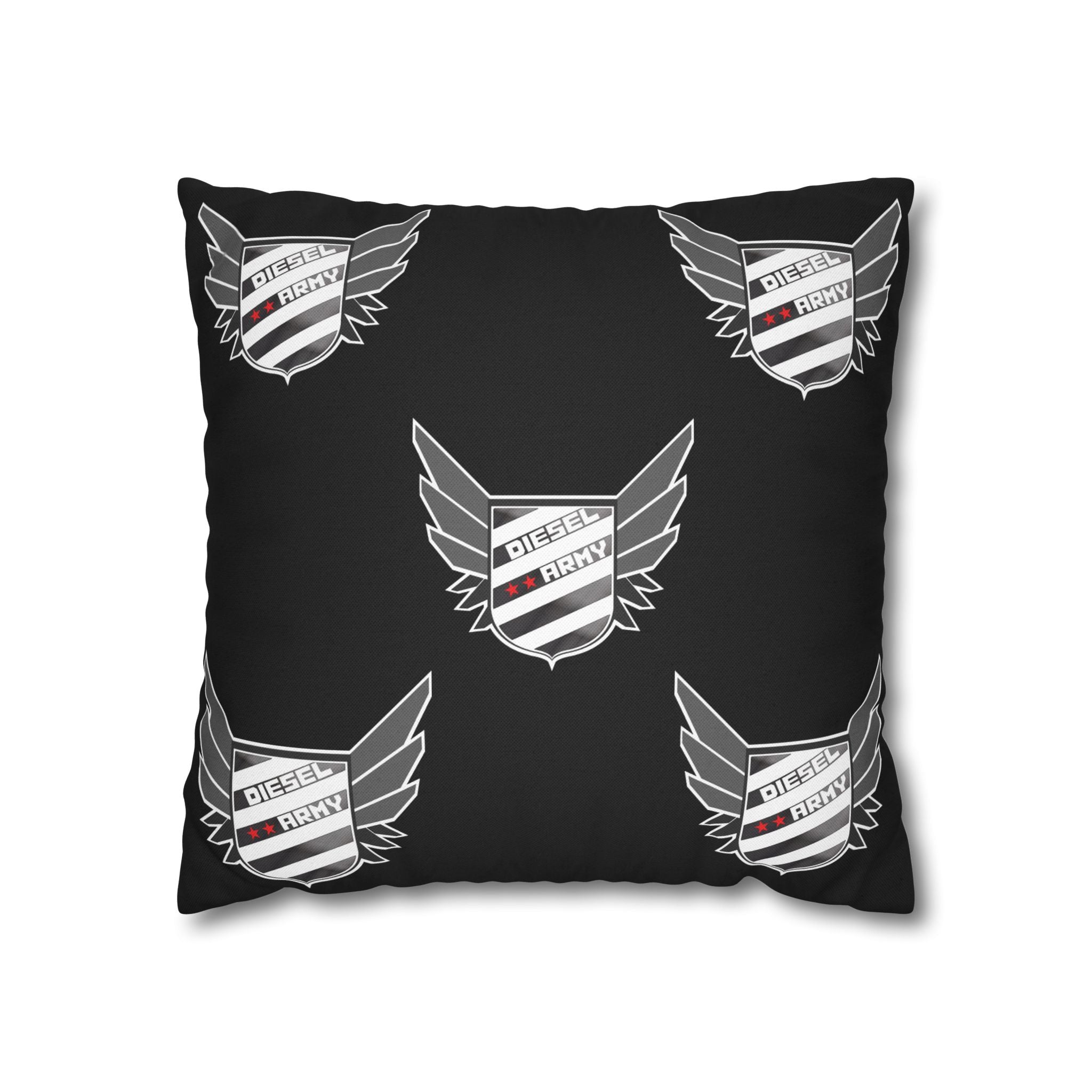 Black Shield Wing Accent Pillowcase — 'Genuine' Crest Pattern Decorative Throw Pillow