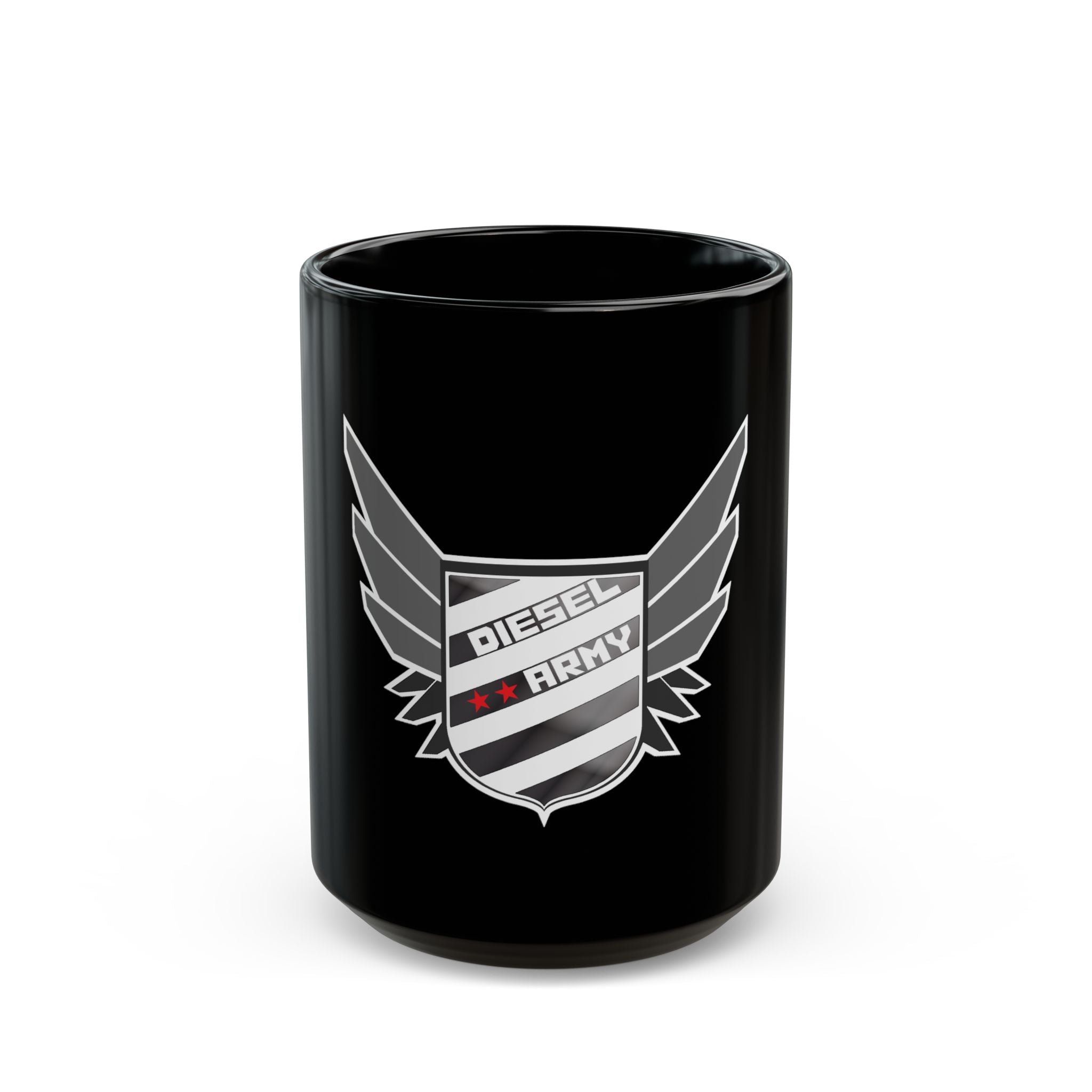 Diesel Army Black Coffee Mug — Shield & Wings Graphic (11oz/15oz)