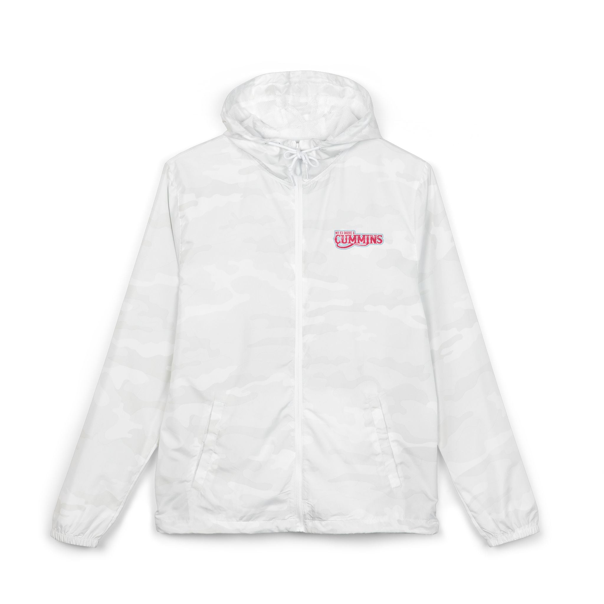 Windbreaker Jacket — 'My Ex Drove a Cummins' Pink  Logo Lightweight Hooded Windbreaker