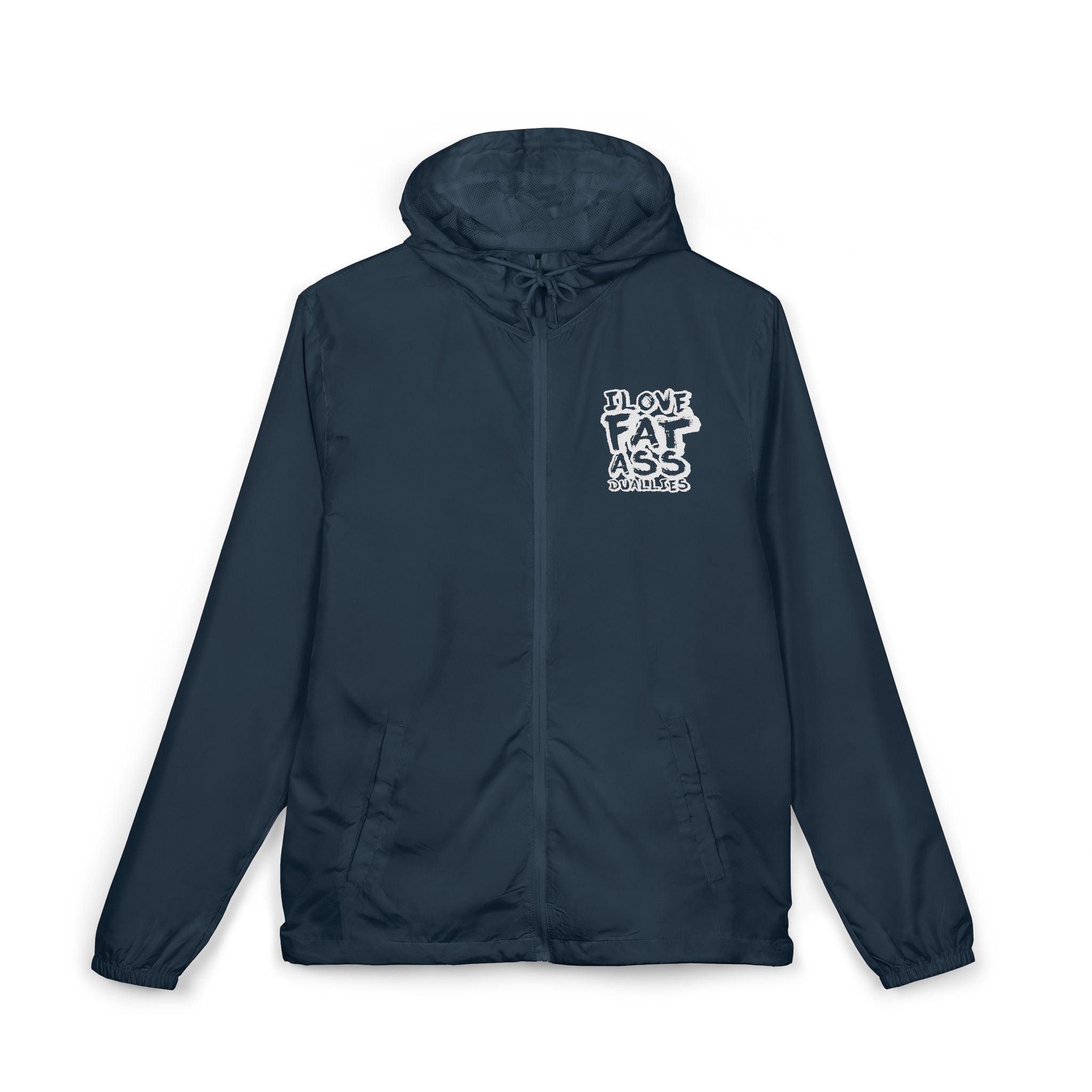 Windbreaker Jacket — "I Love Fat Ass Bubbles" Graphic Hooded Zip-Up