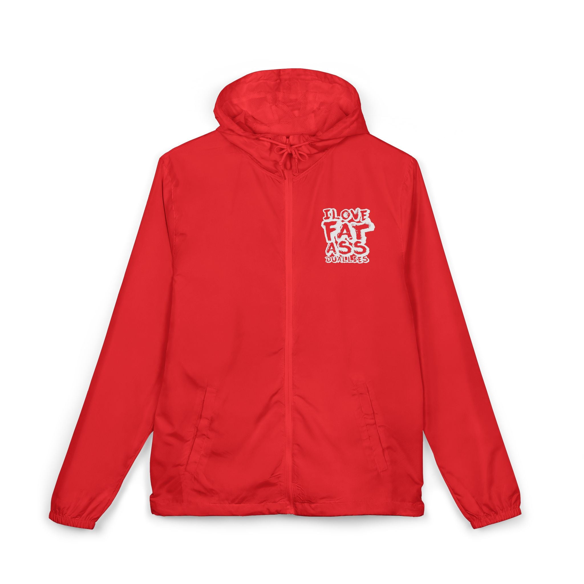 Windbreaker Jacket — "I Love Fat Ass Bubbles" Graphic Hooded Zip-Up