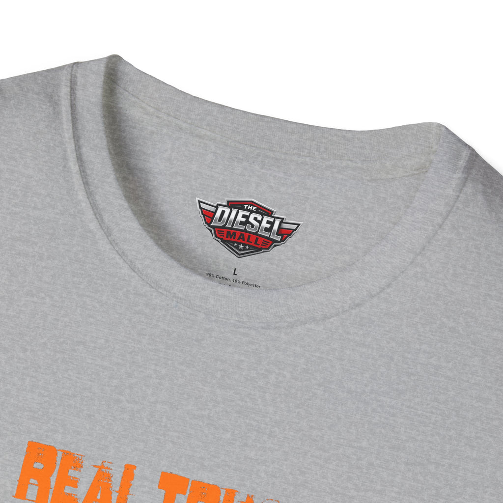 Trucker T-Shirt — "Real Trucks Don't Shift Themselves" Vintage Orange Graphic