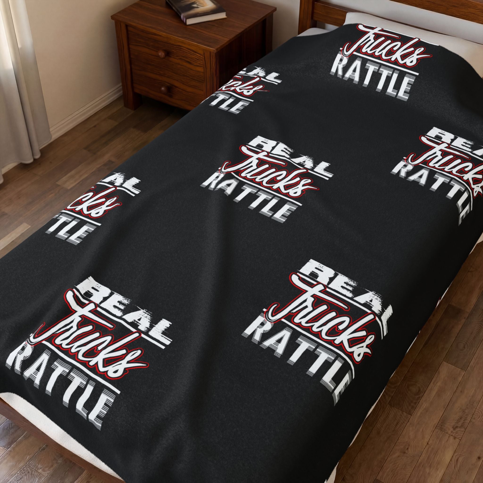 Real Trucks Rattle Velveteen Plush Blanket — Cozy Trucker Throw for Drivers & Fans