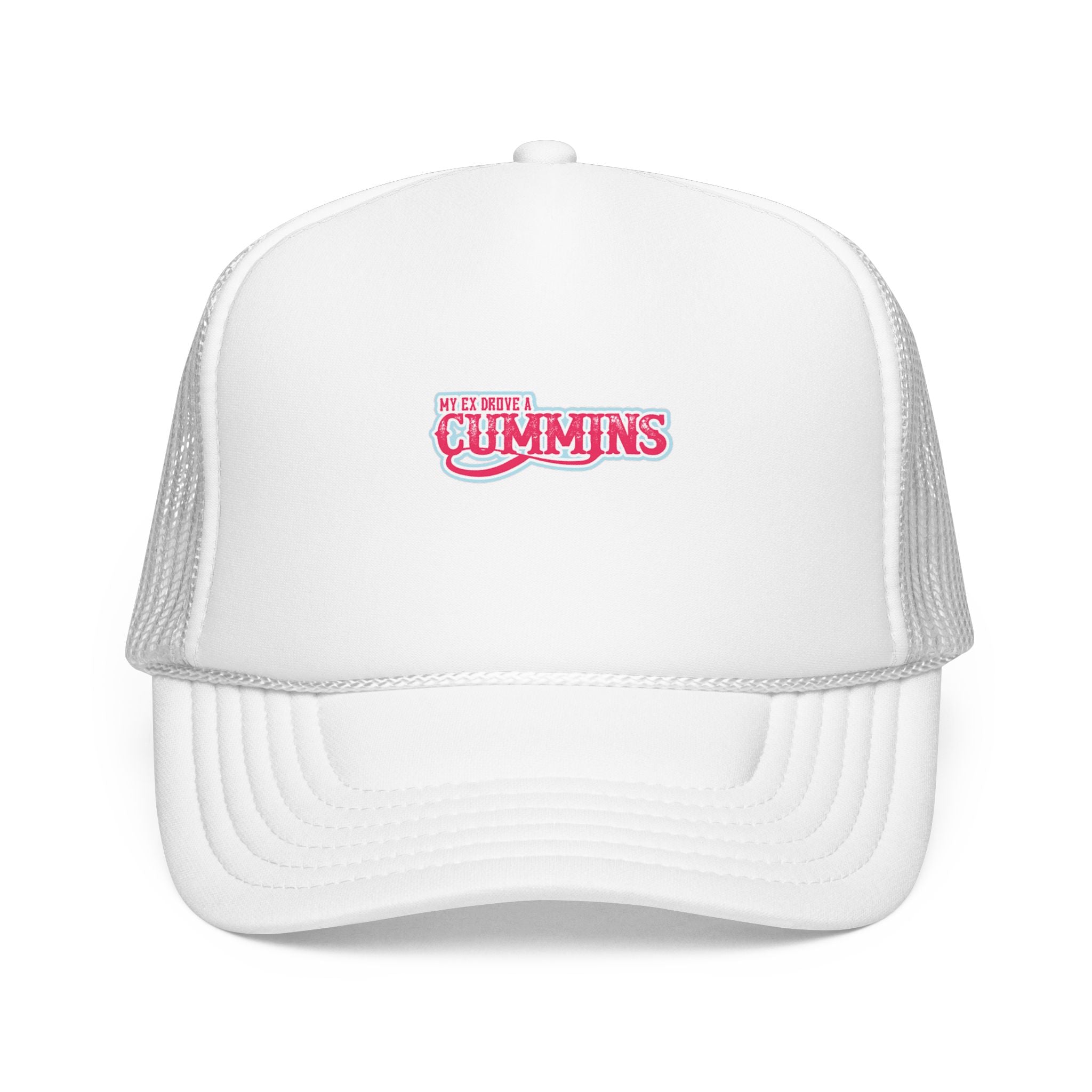 Pink Foam Trucker Hat with 'Cummins' Graphic — Retro Mesh Baseball Cap