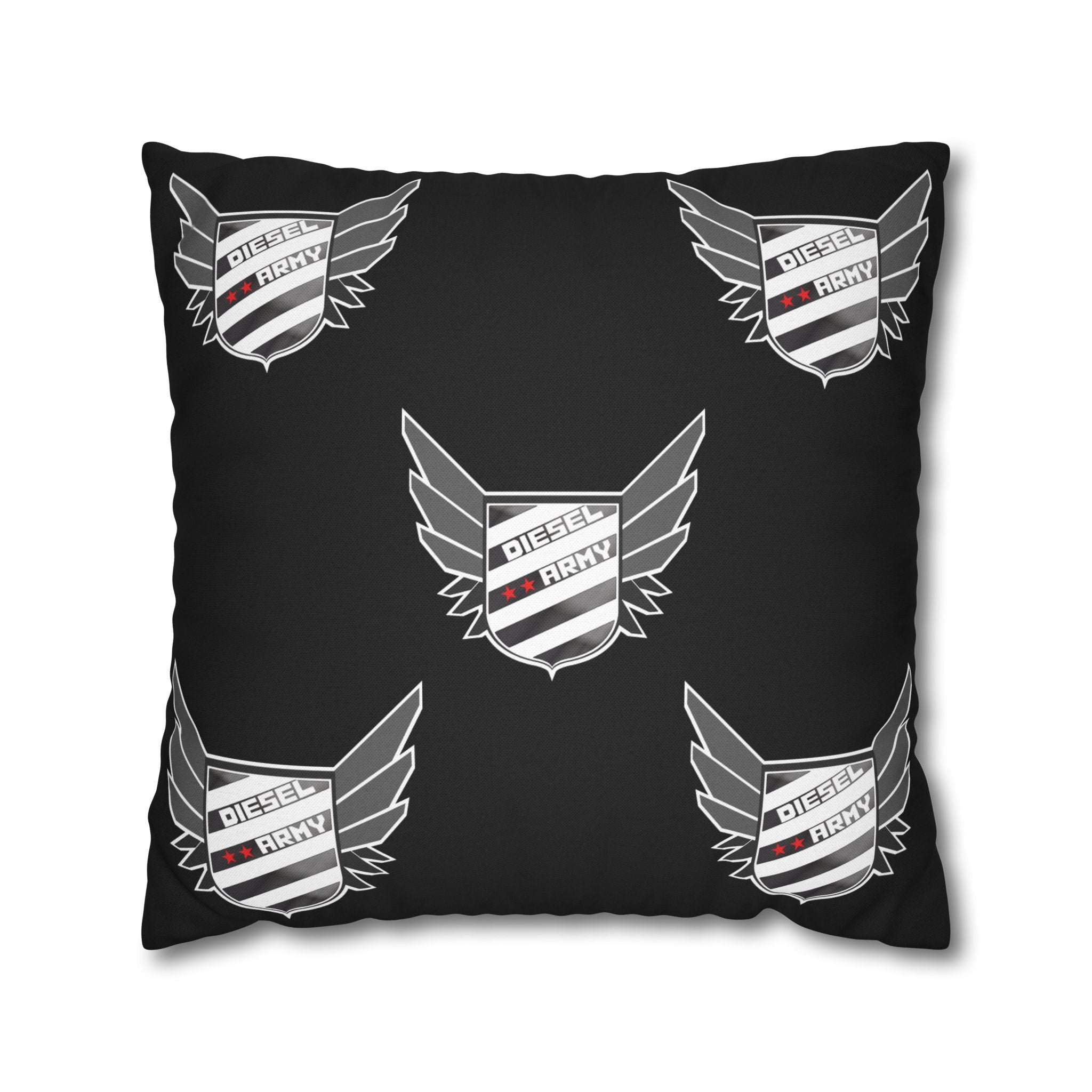 Black Shield Wing Accent Pillowcase — 'Genuine' Crest Pattern Decorative Throw Pillow
