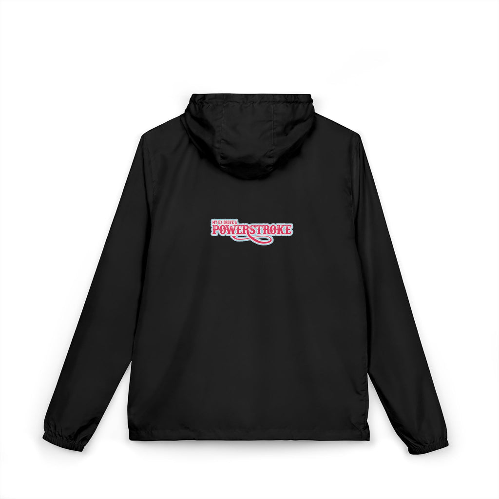 Windbreaker Jacket — 'My Ex Drove a POWERSTROKE' Pink  Logo Lightweight Zip Hoodie