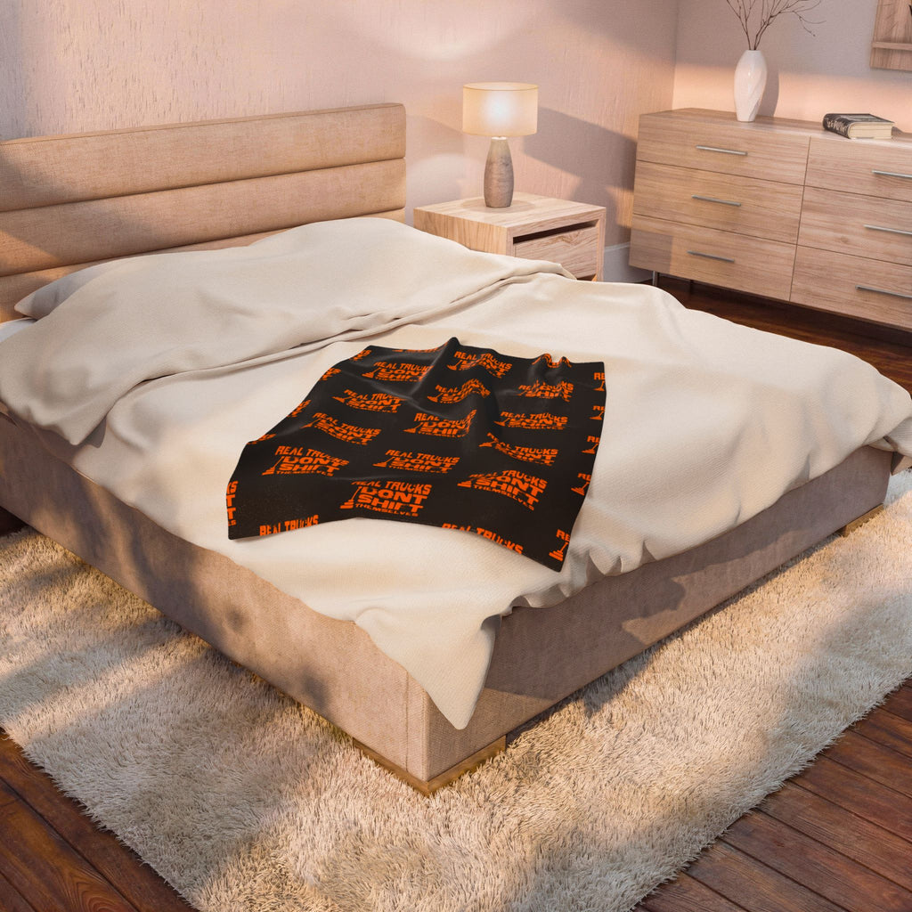 Velveteen Plush Blanket — "Real Trucks Don't Shift" Patterned Trucker Throw