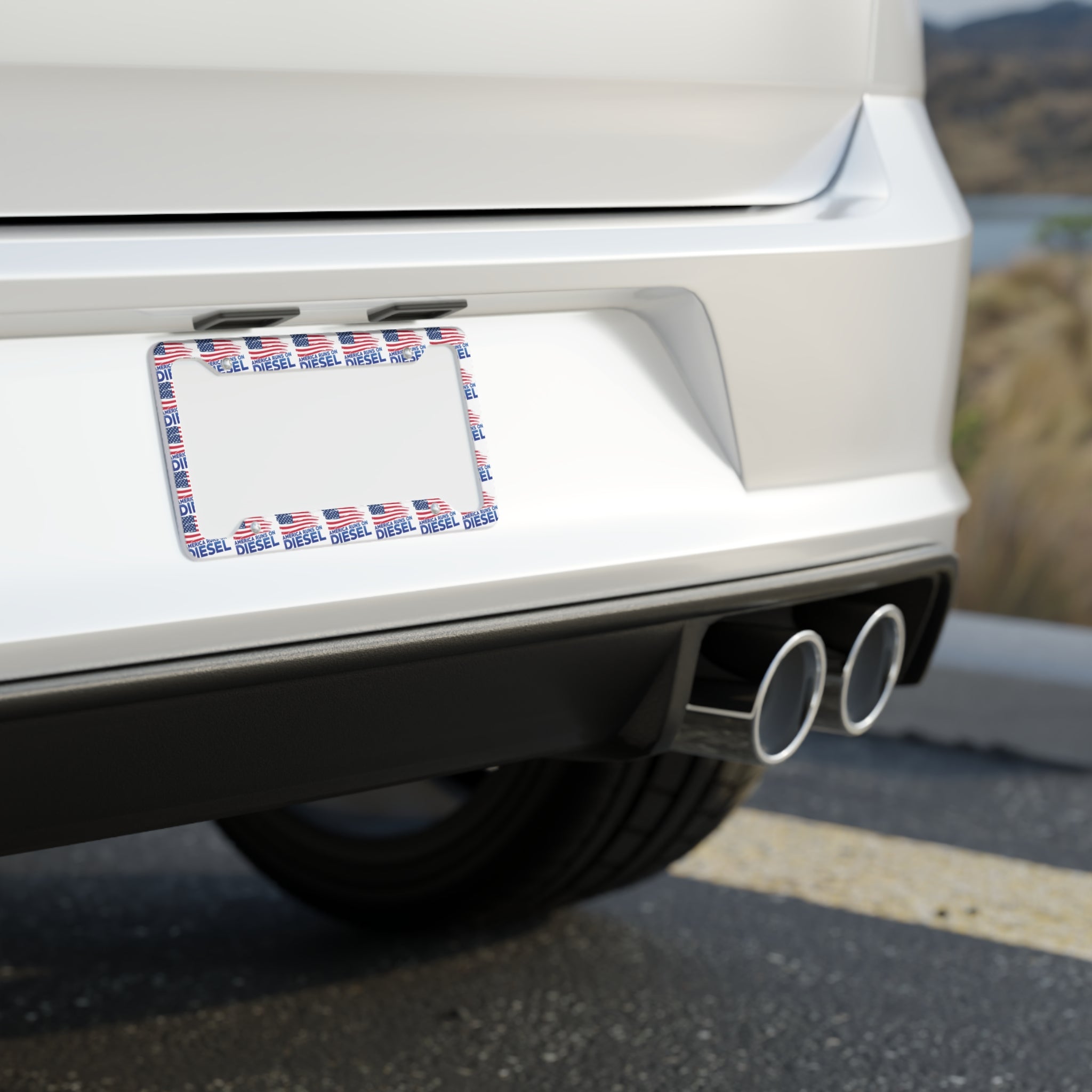 American Flag "DIESEL" License Plate Frame — Patriotic Truck Decal Accessory
