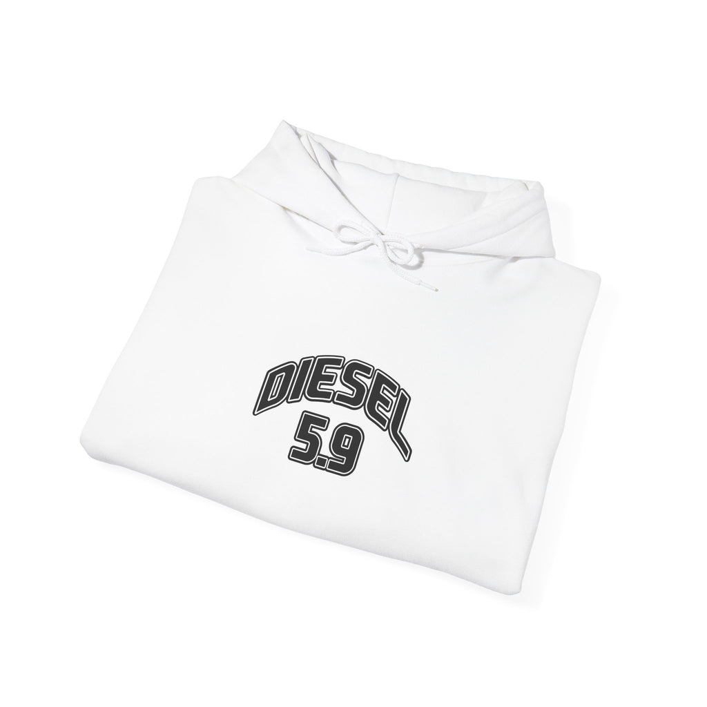 Diesel 5.9 Hoodie - Minimal White Pullover with Retro Arched Logo
