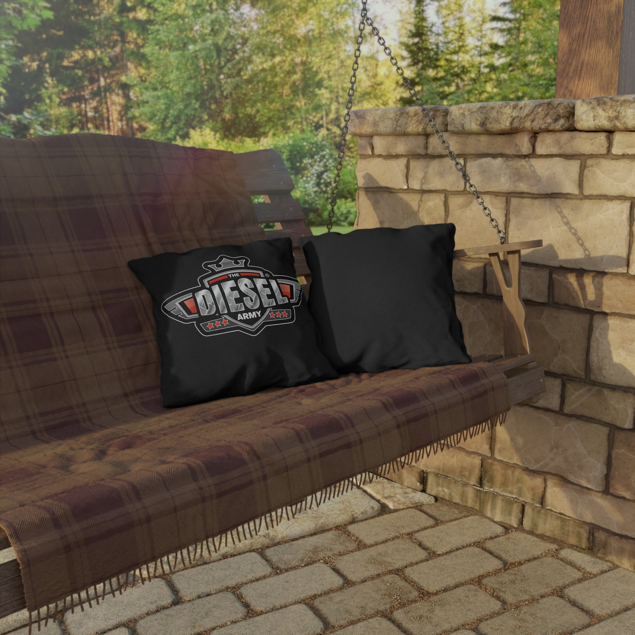 Diesel Army Outdoor Pillow - Rugged Vehicle Logo Accent Cushion