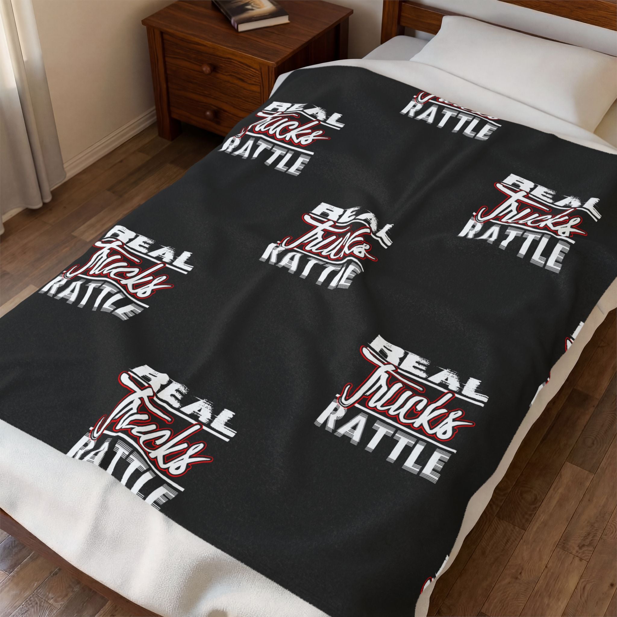 Real Trucks Rattle Velveteen Plush Blanket — Cozy Trucker Throw for Drivers & Fans