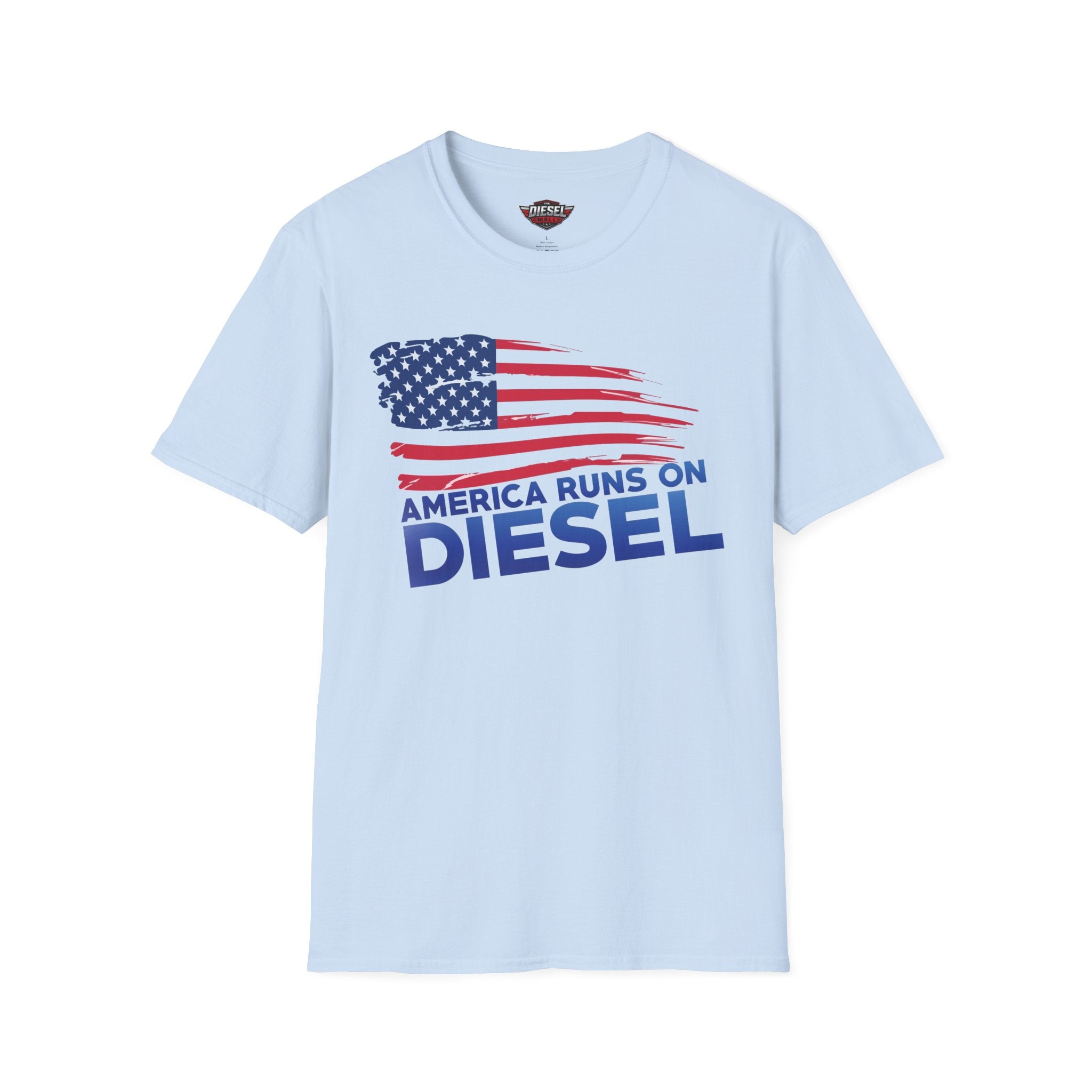 America Runs on Diesel T-Shirt — Patriotic Truck & Diesel Enthusiast Tee