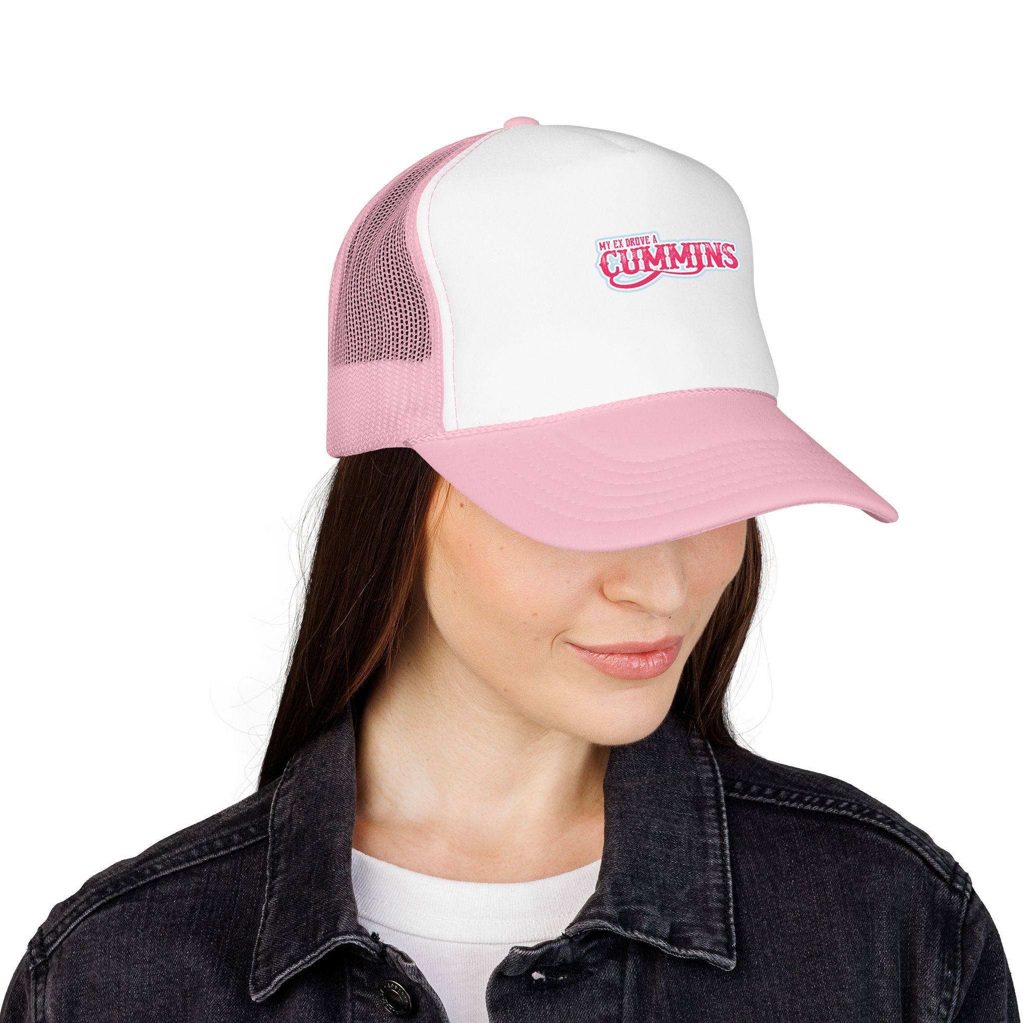 Pink Foam Trucker Hat with 'Cummins' Graphic — Retro Mesh Baseball Cap