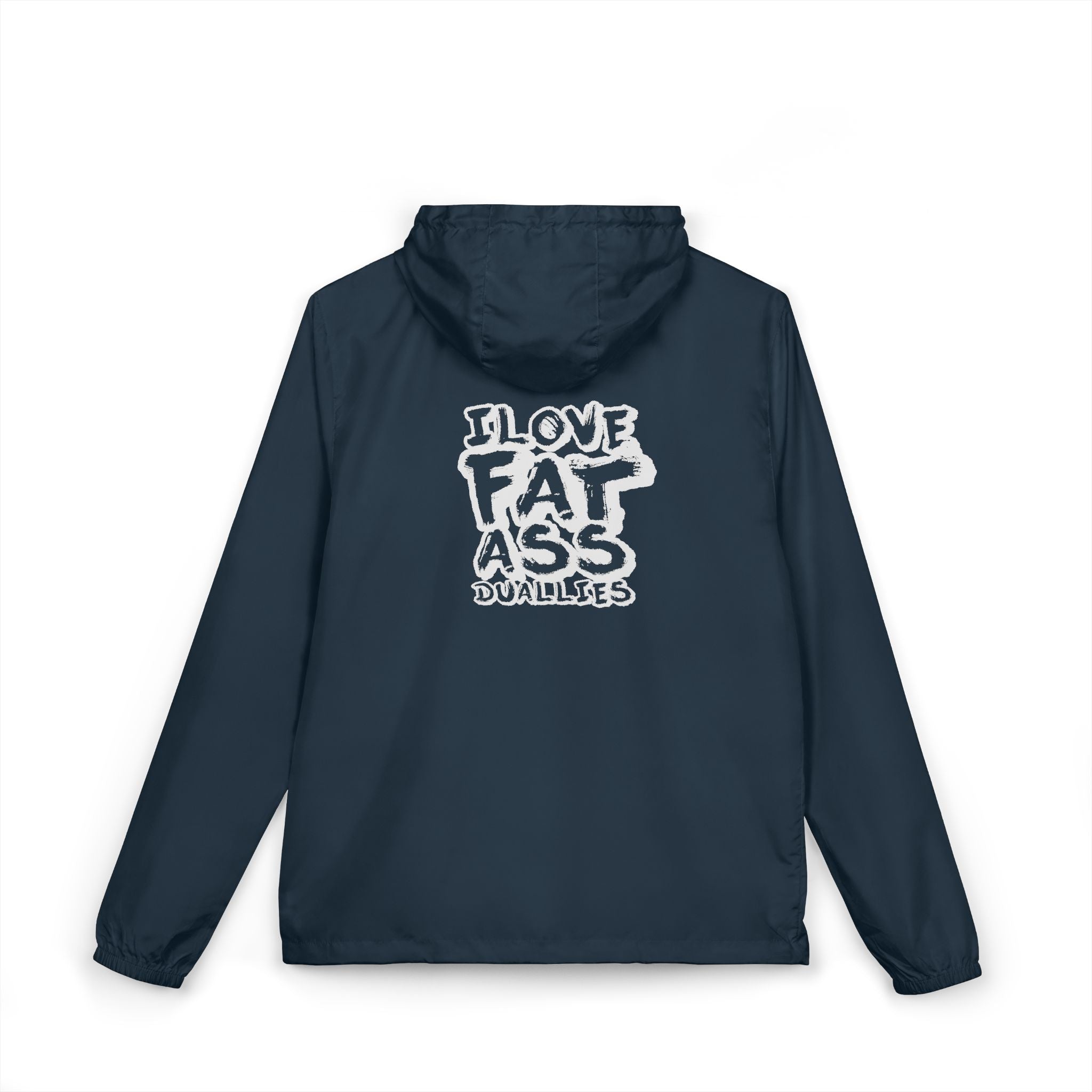 Windbreaker Jacket — "I Love Fat Ass Bubbles" Graphic Hooded Zip-Up