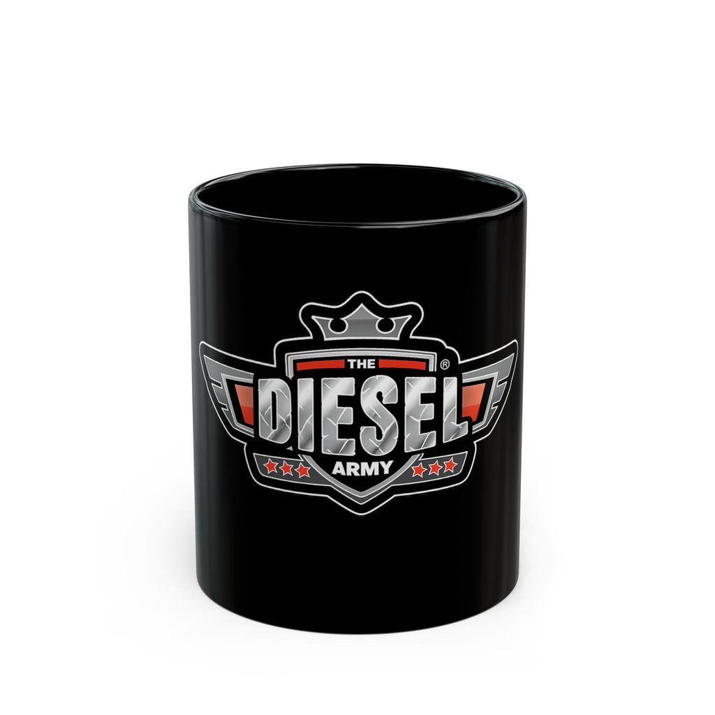 Diesel Army Logo Mug — Black Coffee Cup for Truckers & Gearheads (11oz/15oz)