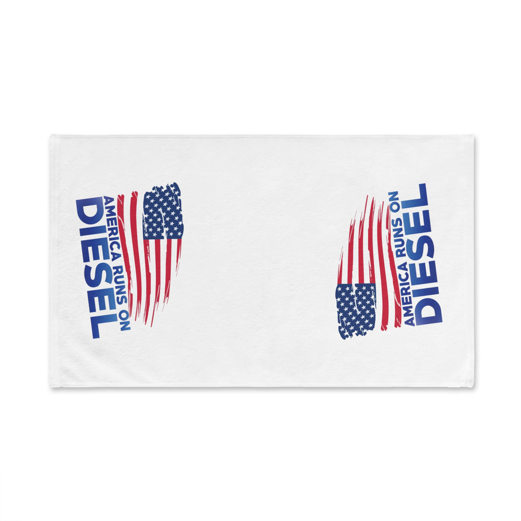 America Runs on Diesel Hand Towel - Patriotic Truck & USA Flag Kitchen Towel