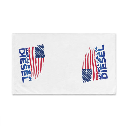 America Runs on Diesel Hand Towel - Patriotic Truck & USA Flag Kitchen Towel