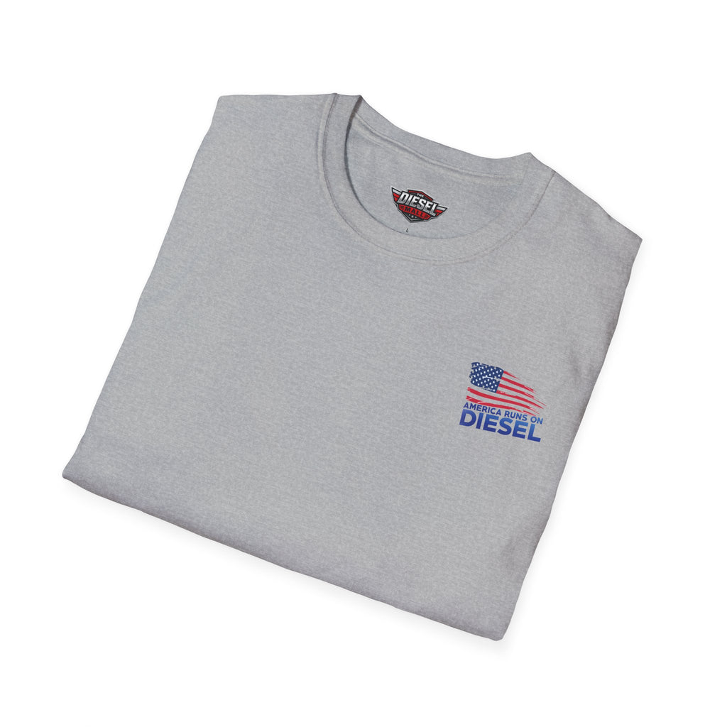 America Runs on Diesel T-Shirt — Patriotic Flag Diesel Tee