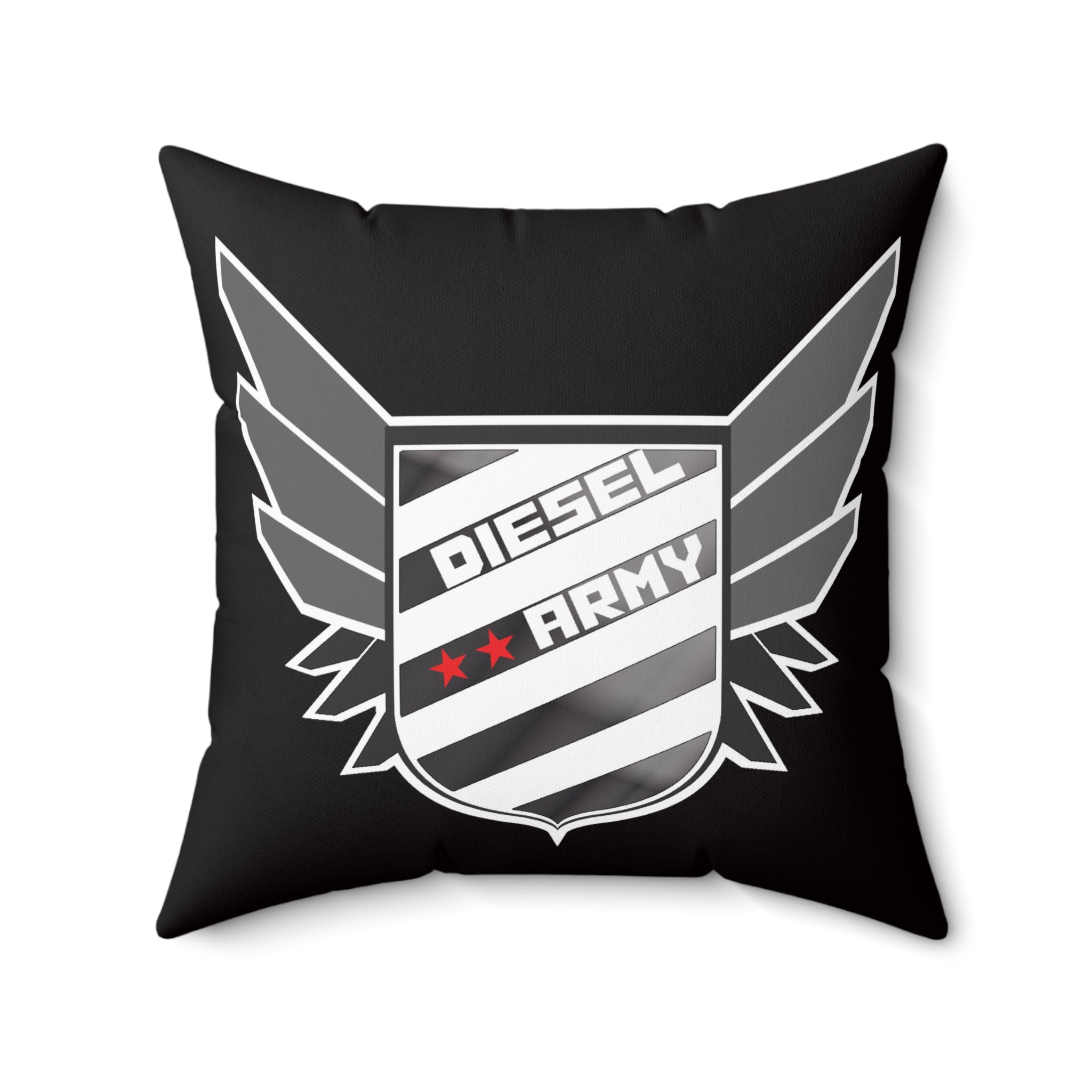 Diesel Army Crest Throw Pillow — Black Spun Polyester Accent Cushion