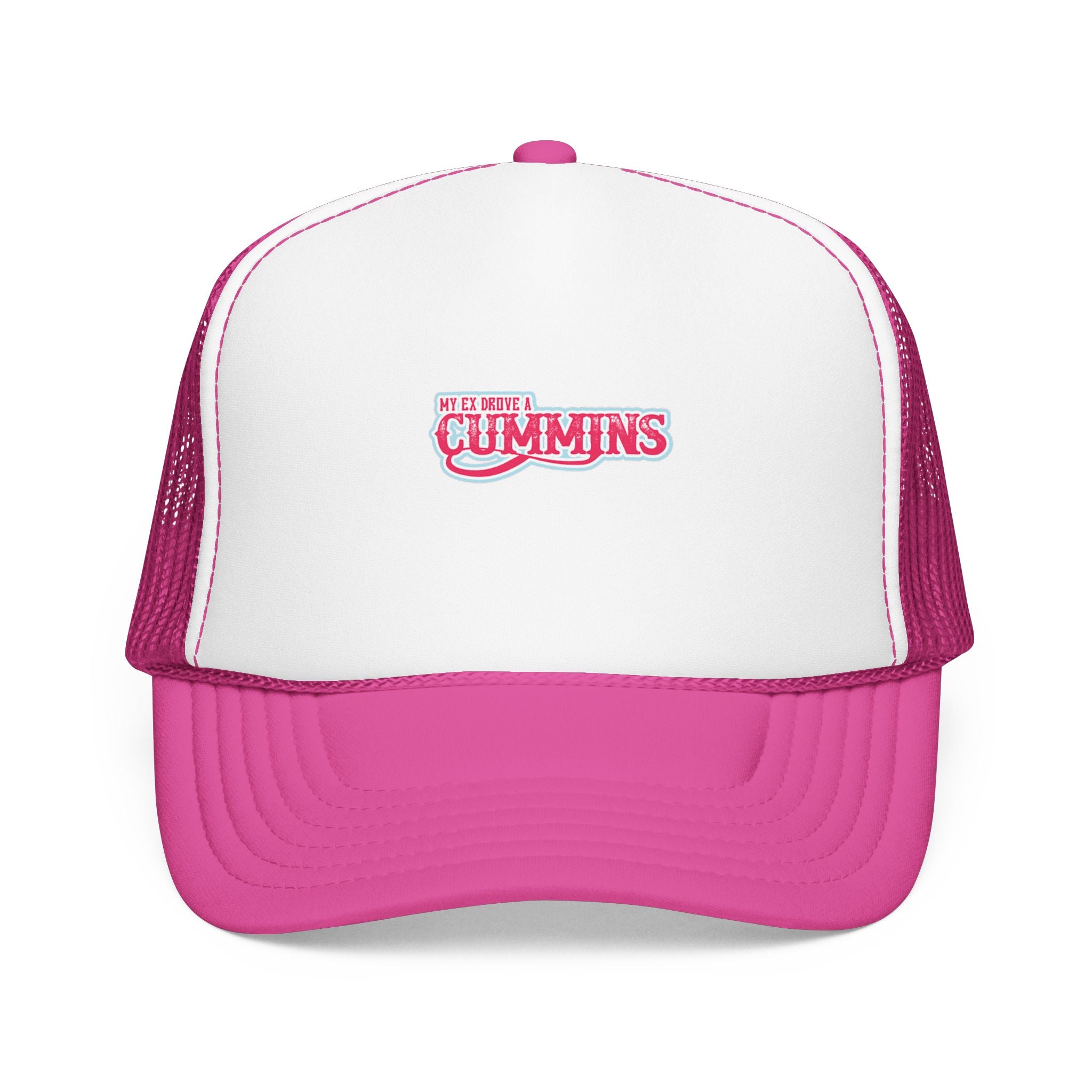 Pink Foam Trucker Hat with 'Cummins' Graphic — Retro Mesh Baseball Cap