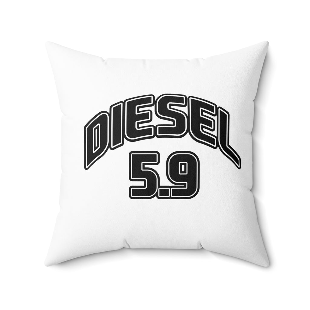 Diesel 5.9 Throw Pillow — Retro Automotive Accent Pillow for Truck Lovers