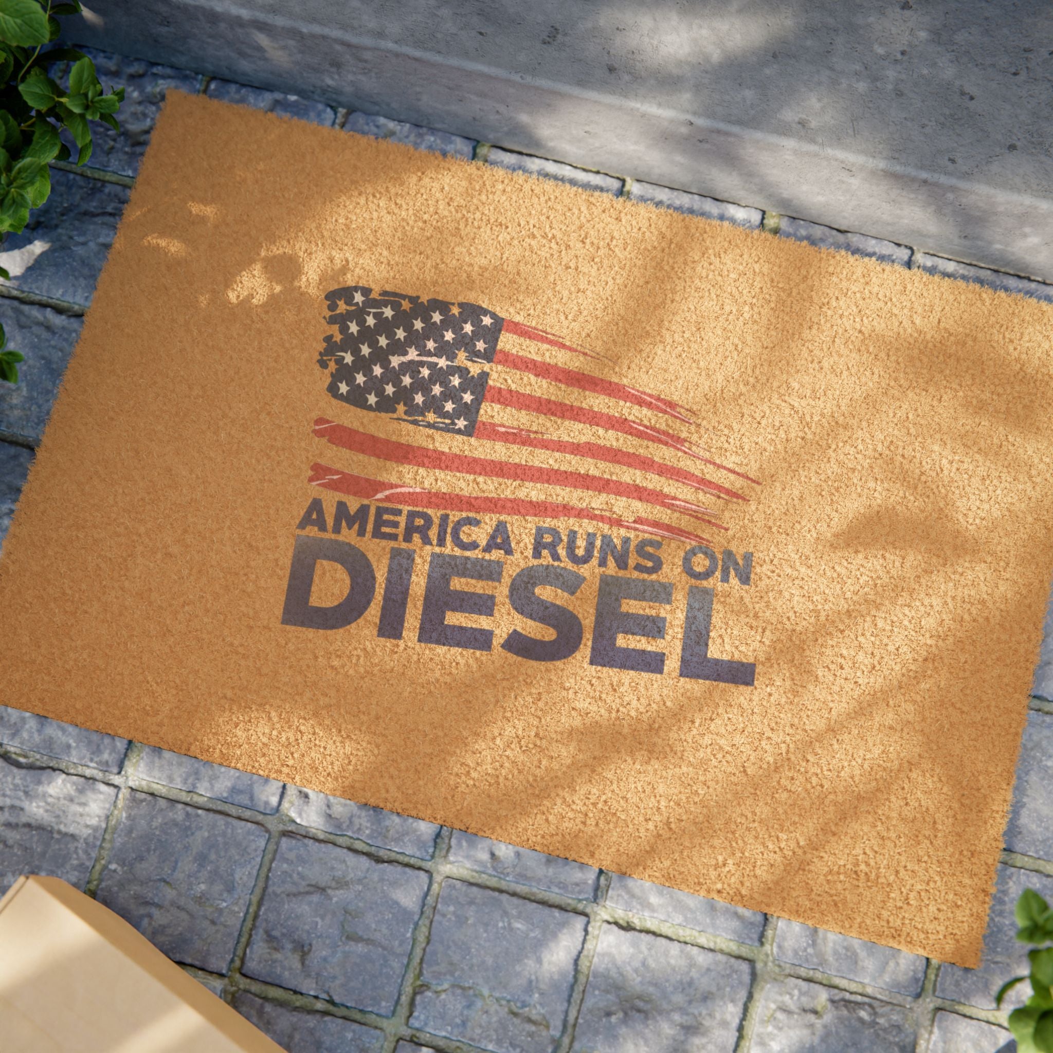 Doormat — "America Runs on Diesel" Patriotic Trucker Welcome Mat