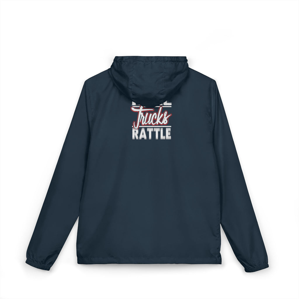 Windbreaker Jacket — 'Truck Rattle' Retro Truck Graphic Lightweight Hoodie