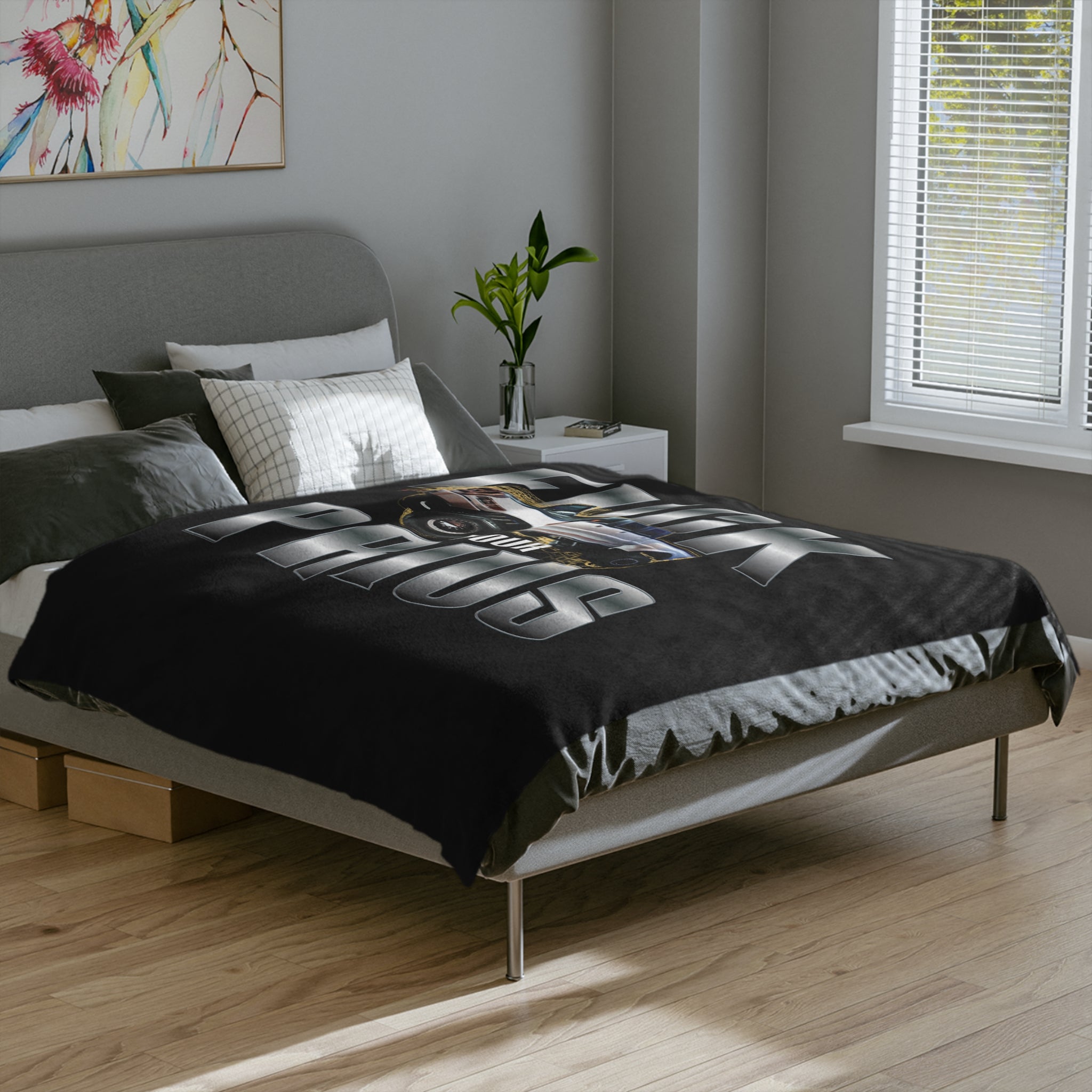 Velveteen Microfiber Blanket — 'F*** Your Prius' Monster Truck Graphic