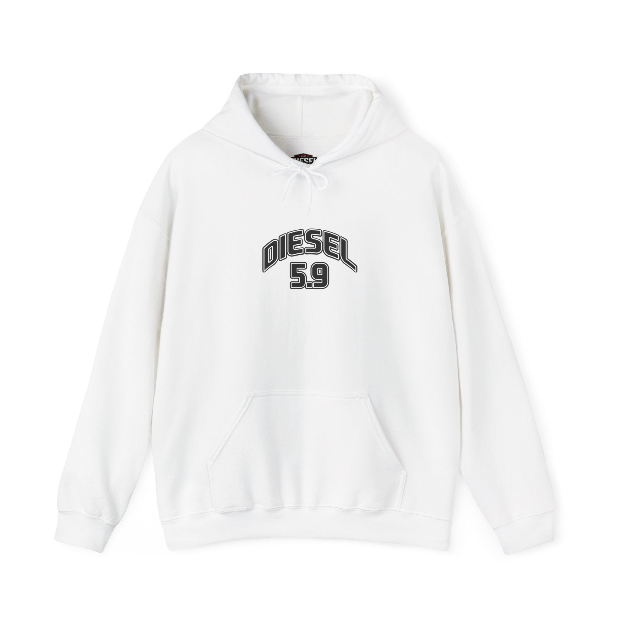 Diesel 5.9 Hoodie - Minimal White Pullover with Retro Arched Logo