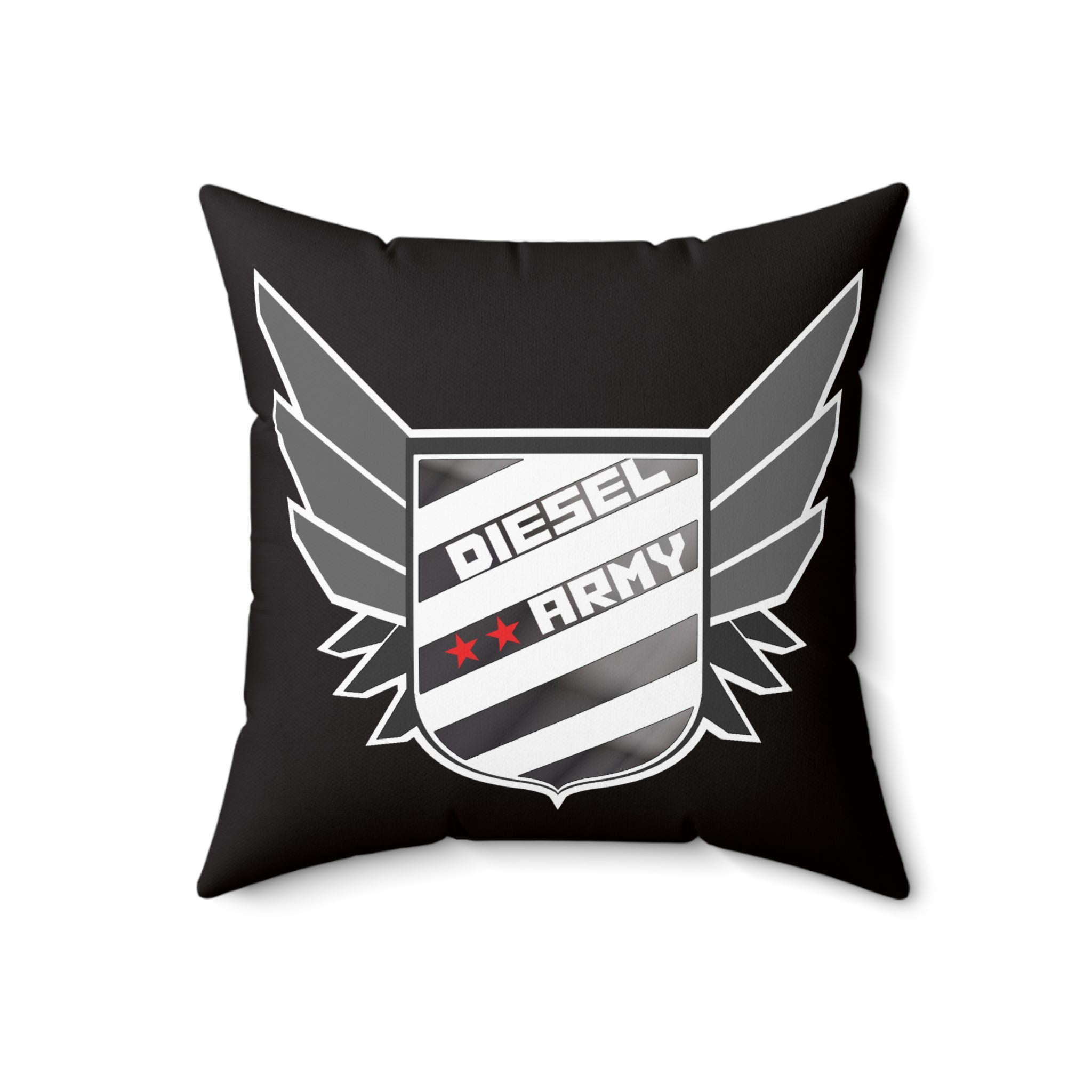 Diesel Army Crest Throw Pillow — Black Spun Polyester Accent Cushion