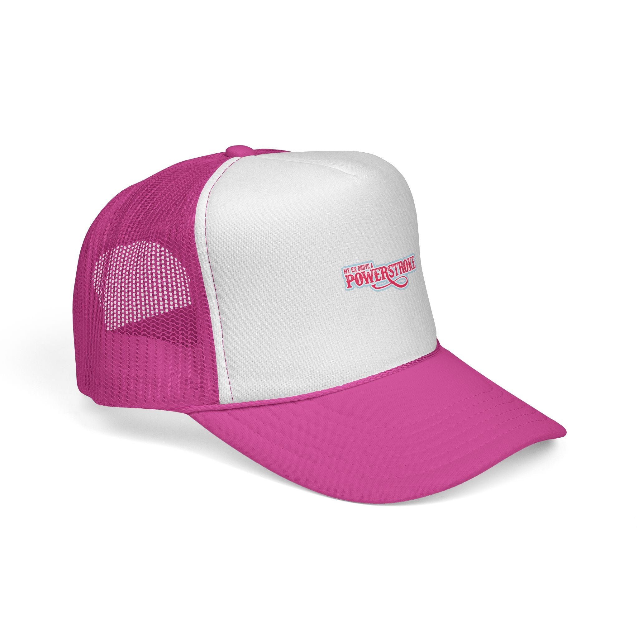 Powerstroke Trucker Hat — Pink Women's Mesh Cap with Automotive Logo