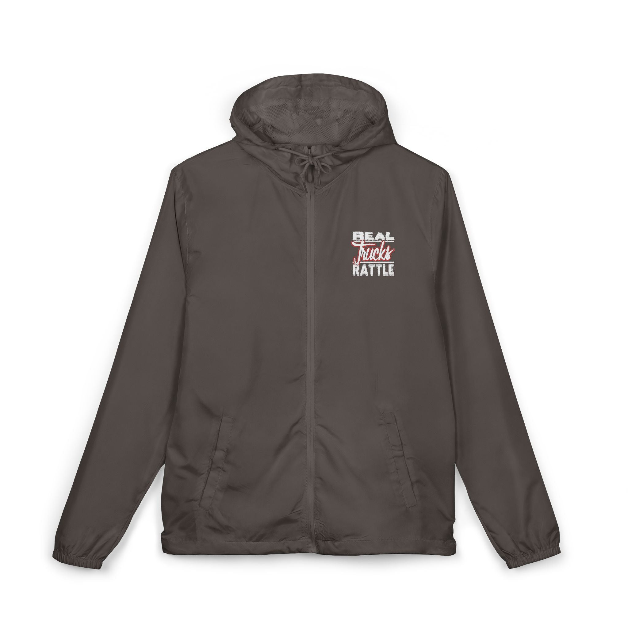 Windbreaker Jacket — 'Truck Rattle' Retro Truck Graphic Lightweight Hoodie