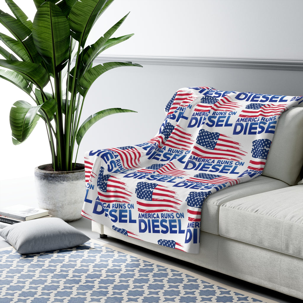 Sherpa Blanket — "America Runs on Diesel" Patriotic Flag Fleece