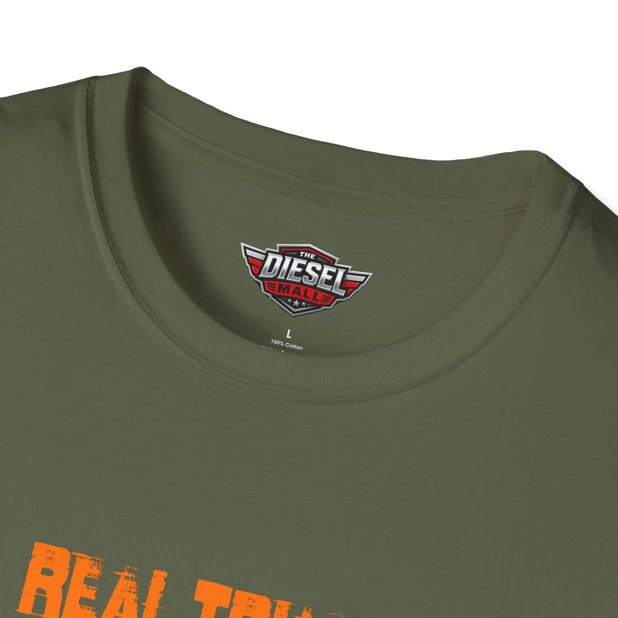 Trucker T-Shirt — "Real Trucks Don't Shift Themselves" Vintage Orange Graphic